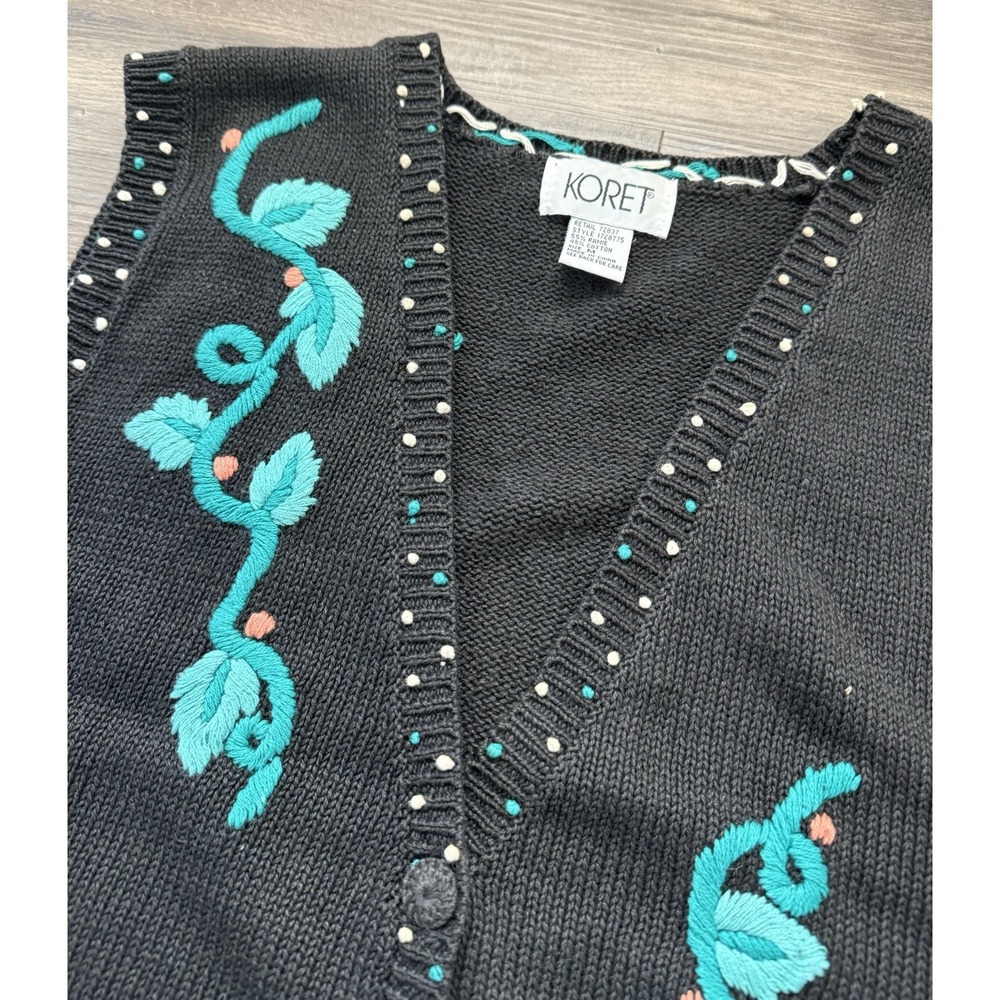 Vintage Koret Knit Sweater Vest Boho Cottage Country Granny Core Floral Size M - Picture 2 of 8